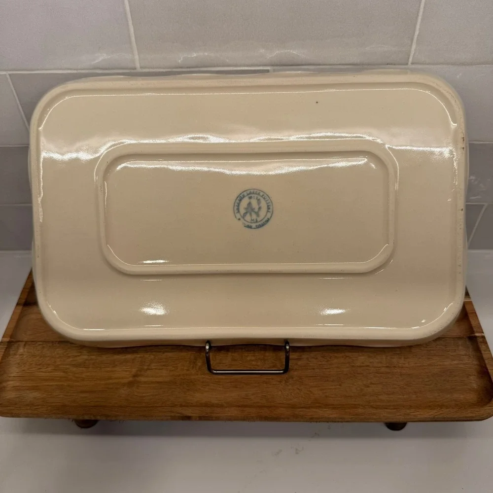 Pottery Cherry Serving‎ Tray Scalloped Rectangular Platter Stoneware